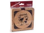 Set 4 sottobicchieri con contenitore sughero decori vino