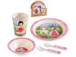Set comida de melamina con 2 platos, 2 cubiertos y vaso