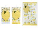 Set cotton dish towels with lemon print and lemon potholder