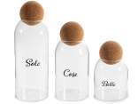 Set de 3 borcane alimentare din sticlă cu capace sferice din