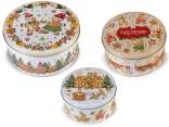 Set de 3 cutii rotunde din metal alimentar de Crăciun