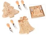 Set formaggio con tagliere natalizio in legno e 2 coltelli
