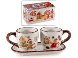 Set of 2 100ml ceramic Christmas cups with saucer