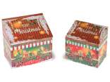 Set of 2 Christmas wooden house-shaped boxes with lining