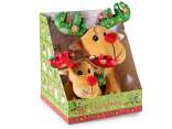 Set of 2 plush reindeer with scarf and decorated antlers, wi