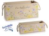 Set of 2 wooden baskets with rope handles flowers
