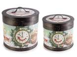 Set of 2 wooden trunks/hat boxes with Christmas decorations