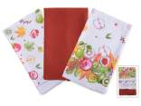 Set of 3 cotton tea towels leaves and fruits