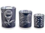 Set of 3 glass candle holders with ocean print