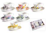 Set of 6 60ml porcelain cups with saucers and floral print