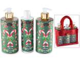 Set of liquid soap, body cream and shower gel