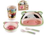 Set pappa in melamina con 2 piatti, 2 posate e bicchiere