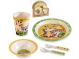 Set pappa in melamina con 2 piatti, 2 posate e bicchiere