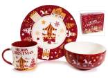 Set piatto, tazza e scodella porcellana con decori natalizi