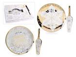Set piatto e paletta in porcellana con decori in oro