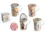 Set regalo: Taza té porcelana 350 ml con decoraciones conejo