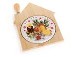 Set tagliere casetta legno e ceramica con coltello formaggio