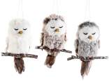 Soft eco-fur little owl asleep on the branch to hang