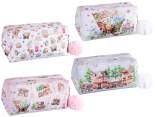 Spring leatherette beauty case with pompom and zip