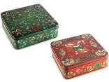 Square metal food box with embossed decorations