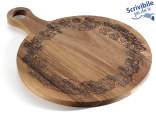 Tagliere in legno di acacia rotondo con incisioni di foglie