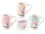 Taza de porcelana de 300 ml con estampado de conejito y flor