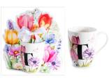 Taza de porcelana de 300 ml con estampado floral y letra T