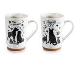 Taza porcelana 380 ml con base de color y grabados de perros