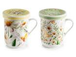 Tazza in porcellana 300 ml con coperchio e decori camomilla