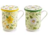 Tazza in porcellana 300ml con coperchio e decori floreali