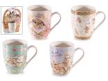 Tazza in porcellana 350ml con stampe di coniglietti e fiori