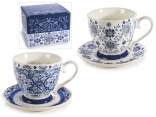 Tazza in porcellana 400 ml con piattino stampa maiolica blu