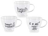 Tazza in vetro 300 ml con doppio fondo e scritte