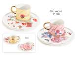 Tazzina 200ml e piattino in porcellana con decori in oro