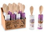 Torchon en coton brodé lavande avec cuillère en bois