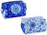 Trousse de toilette en tissu à décoration en majolique bleue