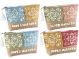 Trousse in tessuto e base in juta con scritta super maestra