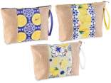 Trousse in tessuto e juta con zip, laccetto e decoro agrumi