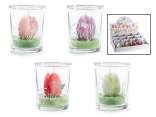 Tulip candle in glass jar with writing