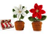 Vase poinsettia au crochet avec tige et feuilles modelables