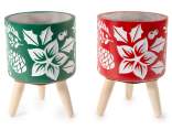 Vaso natalizio in cemento con treppiede in legno