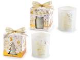 Vela perfumada tarro de vidrio con adornos navideños dorados