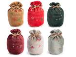 Velvet bag with Christmas embroidery and drawstring