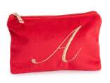 Velvet clutch bag with zip closure and embroidered letter A