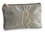 Velvet clutch bag with zip closure and embroidered letter B