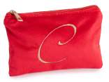 Velvet clutch bag with zip closure and embroidered letter C