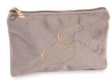 Velvet clutch bag with zip closure and embroidered letter E