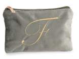 Velvet clutch bag with zip closure and embroidered letter F