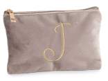 Velvet clutch bag with zip closure and embroidered letter J