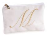 Velvet clutch bag with zip closure and embroidered letter M